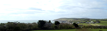 View over Aberdaron and towards Uwchmynydd, with Bardsey Island just visible in the distance.